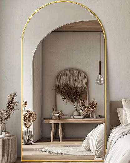 Arched Floor Mirror, 81"x41" - Full Body Mirror with Stand for Bedroom or Living Room, Gold