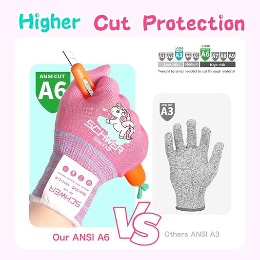 Schwer 2 Pairs MINI-KIDDO Kids Gardening Gloves MN1917, ANSI A6 Cut Resistant Kids Work Gloves, Kids Fishing Gloves, Food Grade Kids Gloves for Gardening, Wood Carving, Kitchen (XXS, 3–5 Years)