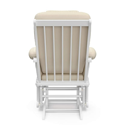 Storkcraft Tuscany Custom Glider and Ottoman with Free Lumbar Pillow (White/Beige) - Cleanable Upholstered Comfort Rocking Nursery Chair with Ottoman