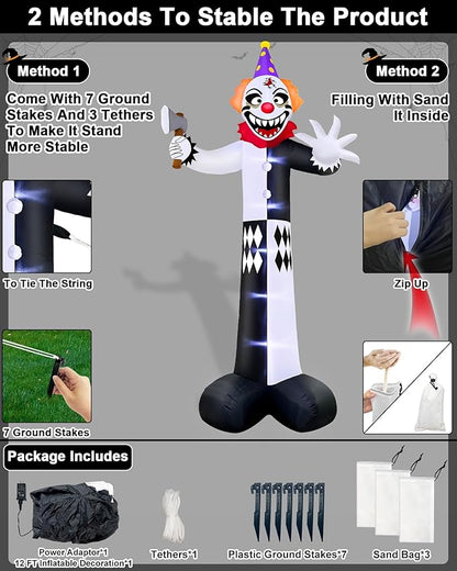 TURNMEON 12 Ft Giant Halloween Inflatables Decorations Outdoor Scary Clown Hold Axe Blow Up Build-in LED Lights Inflatable Halloween Outdoor Yard Decors for Garden Lawn Home Holiday Party Outside