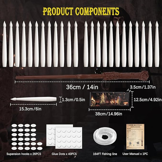 Floating Candles with Wand, 24PCS Hanging Candles with Remote Wand, Warmwhite Flickering Flameless Magic Floating Candle Lights for Halloween Christmas Decorations