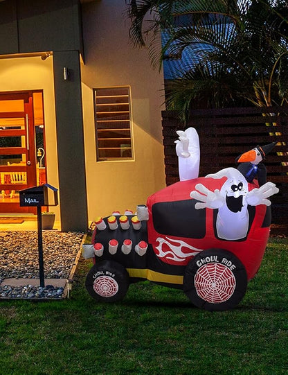 5 Foot Tall Halloween Inflatable Ghost in The Car LED Lights Decor Outdoor Indoor Holiday Decorations,Blow up Lighted Yard Decor, Giant Lawn Inflatable Home Garden Party Decoration