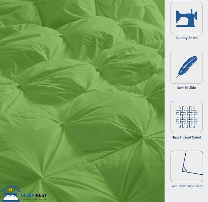 SLEEP-NEST Oversized King Comforter 120x120 Extra Large Breathable Down Alternative 1 Piece Pinch Pleated Comforter Duvet Insert with 8 Tabs/Loops for All Season Lightweight & Soft, Moss