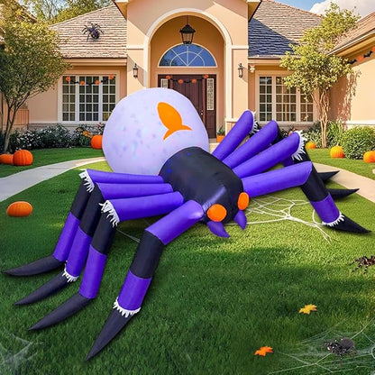 8FT Halloween Inflatables Spider Decoration, Built in 3-Colored Flame Rotation LEDs Halloween Blow up Outdoor Decorations for Halloween Holiday Party Lawn Yard Outside Garden Décor