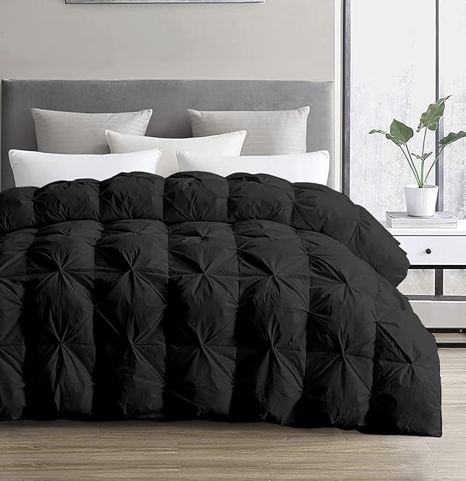 SLEEP-NEST Twin XL Comforter - 68x92 Ultra Soft All-Season Pinch Pleat 1 Piece Blanket - Elegant Pintuck Design Down Alternative Quilt - Lightweight, Cooling Dorm Bedding with 8 Tabs - Black