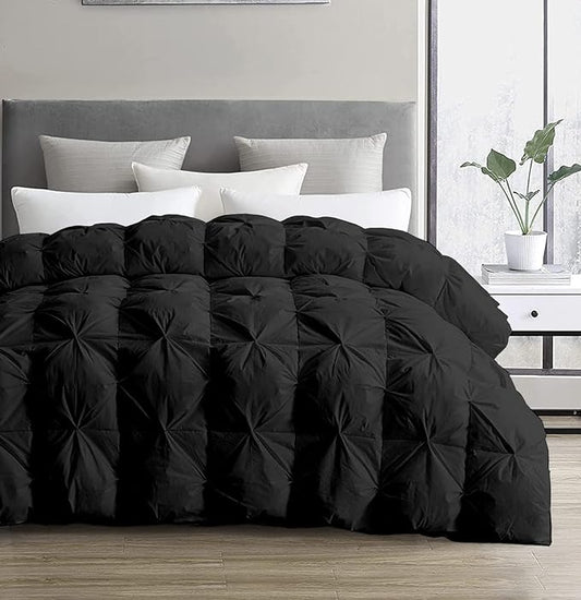 SLEEP-NEST Oversized King Comforter 132 x 120 Inch Hotel Luxury Weighted Down Alternative Pinch Pleat 1 Piece Comforter with 8 Tabs/Loops 400 GSM-Box Stitched Extra Large Breathable - Black