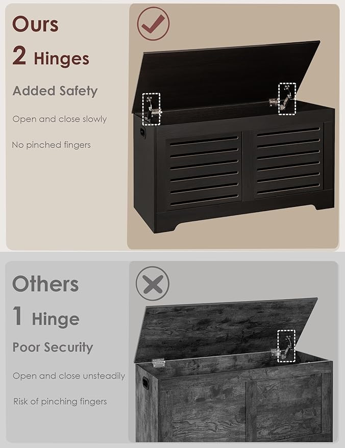 DINZI LVJ Storage Chest, 39.4”Wooden Toy Box with 2 Safety Hinges, Retro Entryway Shoe Storage Bench with Flip-Top, Sturdy Large Storage Trunk for Living Room, Bedroom, Easy Assembly, Espresso