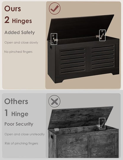 DINZI LVJ Storage Chest, 39.4”Wooden Toy Box with 2 Safety Hinges, Retro Entryway Shoe Storage Bench with Flip-Top, Sturdy Large Storage Trunk for Living Room, Bedroom, Easy Assembly, Espresso