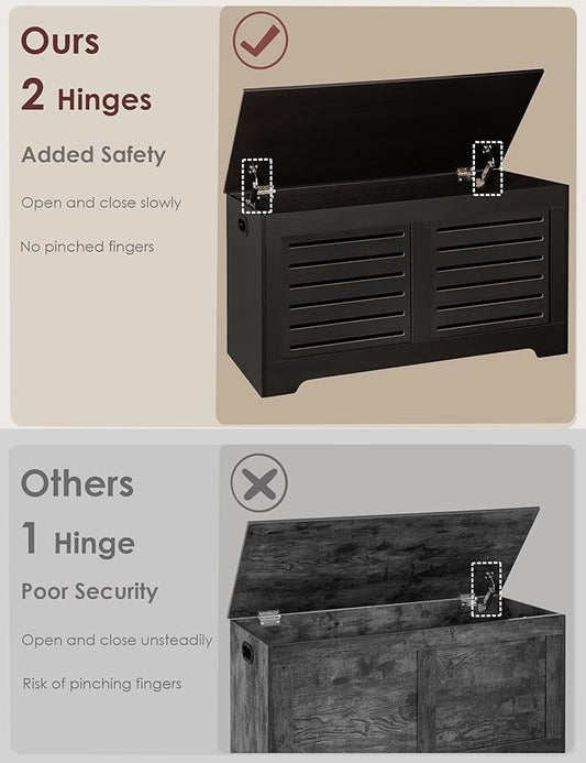 DINZI LVJ Storage Chest, 39.4”Wooden Toy Box with 2 Safety Hinges, Retro Entryway Shoe Storage Bench with Flip-Top, Sturdy Large Storage Trunk for Living Room, Bedroom, Easy Assembly, Espresso