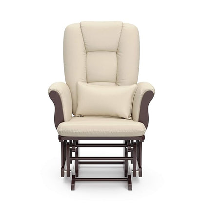 Storkcraft Tuscany Custom Glider and Ottoman with Free Lumbar Pillow (Espresso/Beige) - Cleanable Upholstered Comfort Rocking Nursery Chair with Ottoman