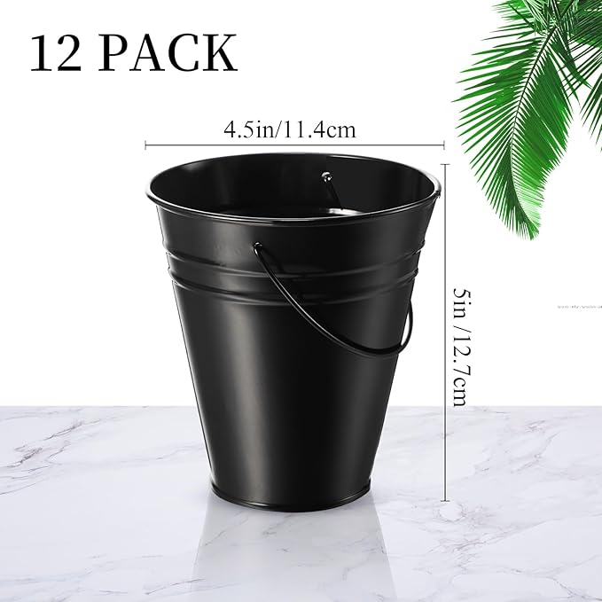 Sadnyy 12 Pack Metal Buckets with Handle, Galvanized Bucket 4.5 x 5 Inch Basket Bucket for Kids, Kids Party Supplies, Crafts for Christmas Halloween Christmas Candy Bars Vase Crafts(Horror Color)