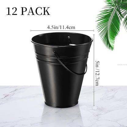 Sadnyy 12 Pack Metal Buckets with Handle, Galvanized Bucket 4.5 x 5 Inch Basket Bucket for Kids, Kids Party Supplies, Crafts for Christmas Halloween Christmas Candy Bars Vase Crafts(Horror Color)