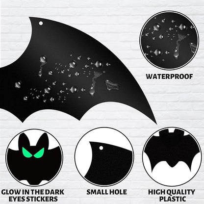 13 PCS Hanging Bats Halloween Decoration Outdoor Black Plastic Bats with Glowing Eyes Different Size Flying Bats Halloween Decor Hanging in The Tree, Porch, Yard, Lawn, Indoor