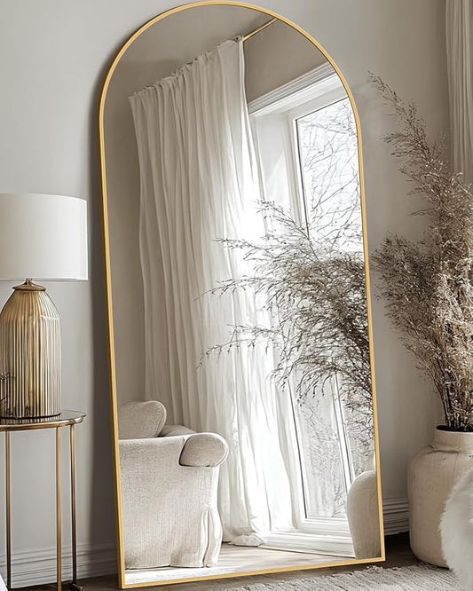 Full Length Mirror, 68"x26" Floor Mirror, Floor Standing Freestanding Arch Full Body Mirror with Stand for Bedroom, Hanging Mounted for Living Room Cloakroom, Gold