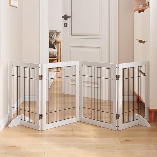Dog Gate Indoor, Metal Dog Gates for Doorways House, 24-Inch Freestanding Pet Gates for Dogs, Puppy Fence (4 Panel, White)