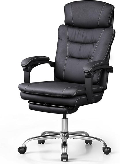 DEVAISE Executive Leather Home Office Chair with Footrest, High Back and Heavy Duty, Comfortable Big and Tall Ergonomic Desk Chair with Lumbar Support, Comfy Reclining, SGS Class 4 Gas Lift, Black