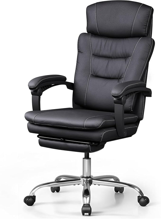 DEVAISE Executive Leather Home Office Chair with Footrest, High Back and Heavy Duty, Comfortable Big and Tall Ergonomic Desk Chair with Lumbar Support, Comfy Reclining, SGS Class 4 Gas Lift, Black