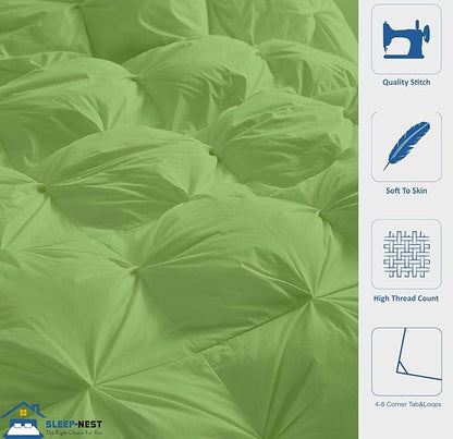 SLEEP-NEST All Season Luxury - Grand King Comforter 106 x 106 Breathable Bedding 1 Piece Down Alternative Pinch Pleat Comforter with 8 Corner Tabs - 350 GSM, Ultra Soft, Lightweight Quilt - Moss