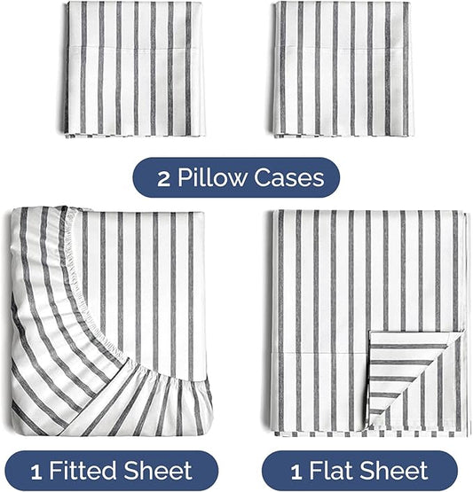 CGK Linens Twin 4 Piece Sheet Set - Cooling Sheets for Hot Sleepers - Hotel Luxury Bedding Set with 8-16 Inch Deep Pockets - 1 Flat & 1 Fitted & 2 Pillowcases - Soft and Wrinkle Free - Grey Stripes