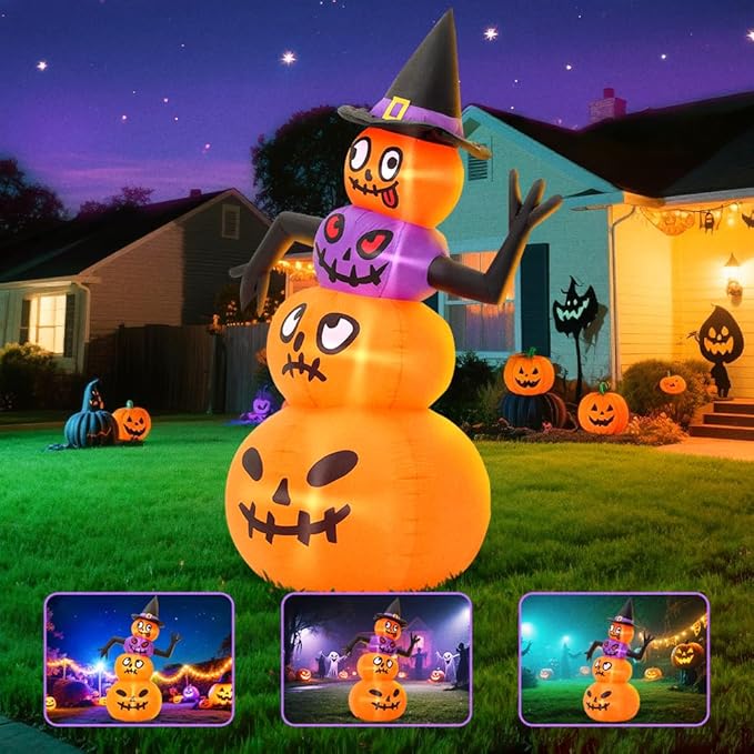 6FT Halloween Inflatable Decoration Blow up Pumpkins Inflatable with Hat,Outdoor Holiday Décor,LED Lights Blow Up Halloween Yard Decorations,Inflatables Outdoor for Holiday Garden Yard Lawn Décor