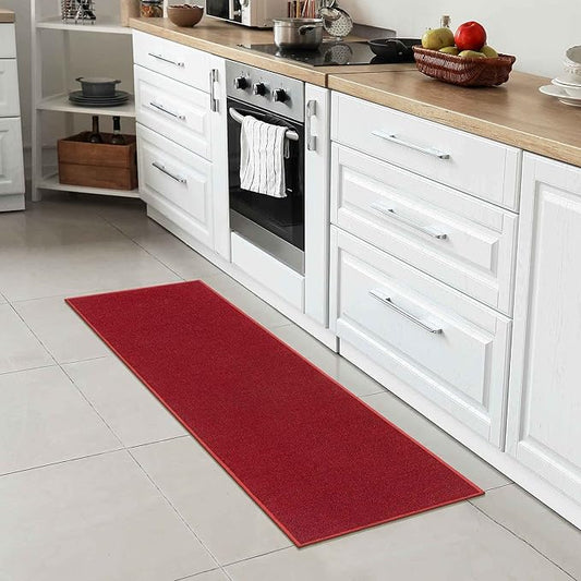 Machine Washable Modern Solid Design Non-Slip Rubberback 2x5/2x3 2PCS Set Traditional Runner Rug/Area Rug for Hallway, Kitchen, Entryway, Bathroom, 2 Piece Set - 20" x 59" / 2'3" x 3', Red