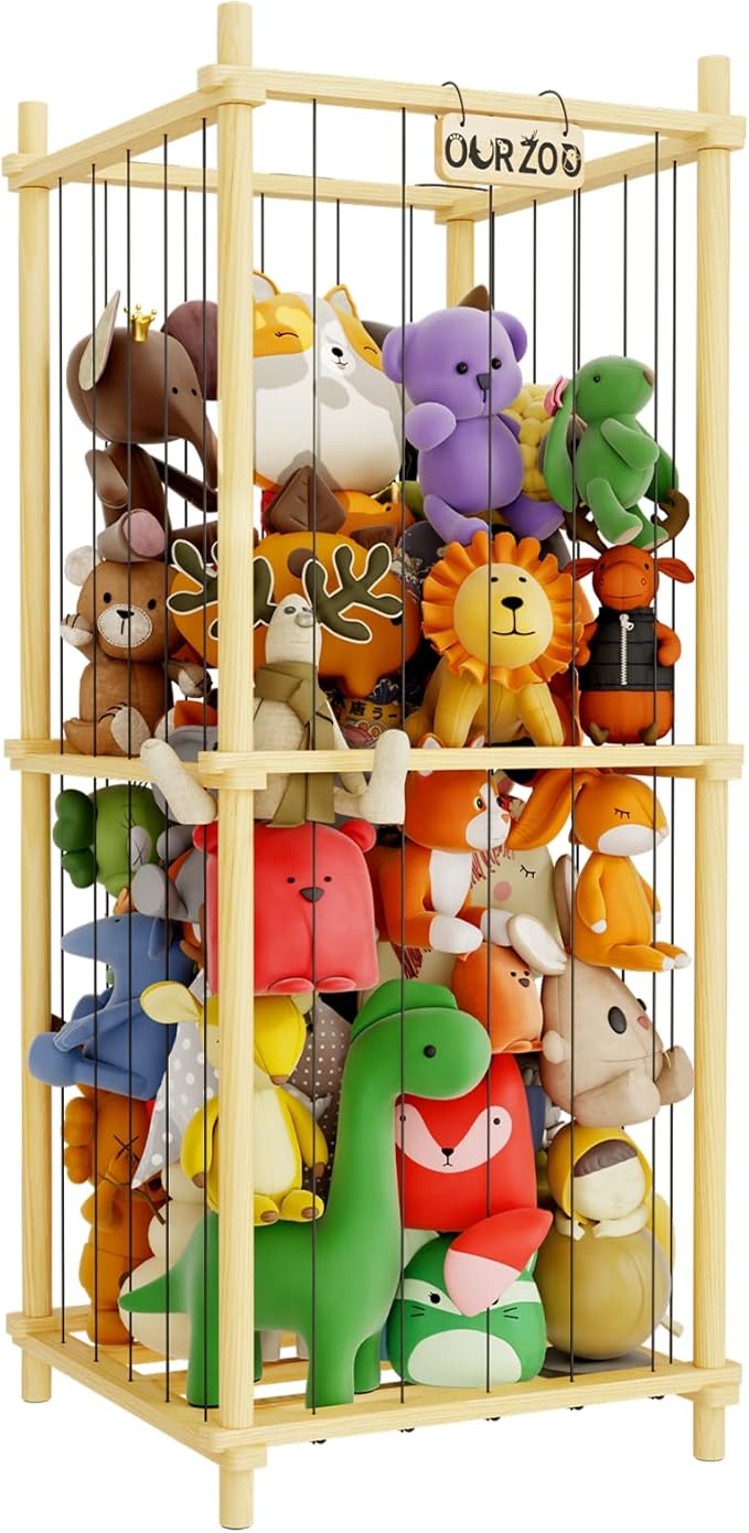 Stuffed Animal Zoo Storage Cage Wooden, 48''(4ft) Wood Extra Large Stuffed Animal Storage Basket, Toy Storage for Big Stuffed Animals, Large Toy Chest for Kids Girls Boys Toy Organizer Holder