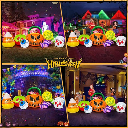 10 FT Halloween Inflatable Outdoor Decorations Pumpkin Ghost Combo, Halloween Decorations Outdoor Inflatable Bow Up Pumpkin Decoration Outdoor with LED Inflatable Halloween for Yard Garden