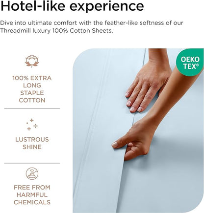 Threadmill Luxury 800 Thread Count King 100% Cotton Sheets - Light Blue Sateen Weave Bed-Sheets, Better Than Egyptian Cotton,4 Pc Solid Soft Bedding Set, Fits 16" Deep Pocket