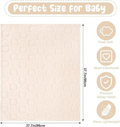 Plush Soft with Heart Checkered Baby Blanket,Fleece Infant Toddler Blankets for Girls Boys,Warm Lightweight Breathable Newborn Receiving Blankets for Crib Stroller 32"×37" (White, Heart)