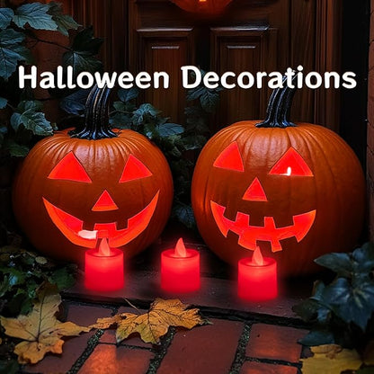 LANKER 24 Pack Flameless Led Tea Lights Candles, Flickering Red Battery Operated Electronic Fake Candles, Decorations for Wedding, Party, Christmas, Halloween (Red)