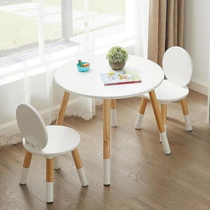 VECELO Kids Table and Chairs 3 Piece Set, Wooden Children Activity Furniture for Playroom and Classroom, Easy Assembly, White