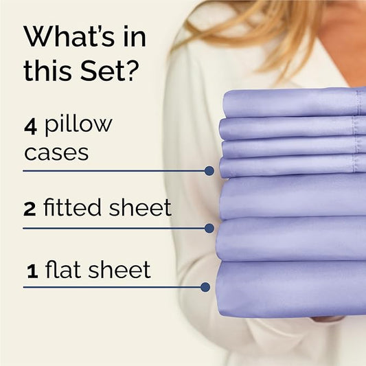 CGK Linens Split King 7 Piece Sheet Set - Cooling Sheets for Hot Sleepers - Hotel Luxury Bedding Set with 8-16 Inch Deep Pockets - 1 Flat & 2 Fitted & 4 Pillowcases - Soft & Wrinkle Free - Split King