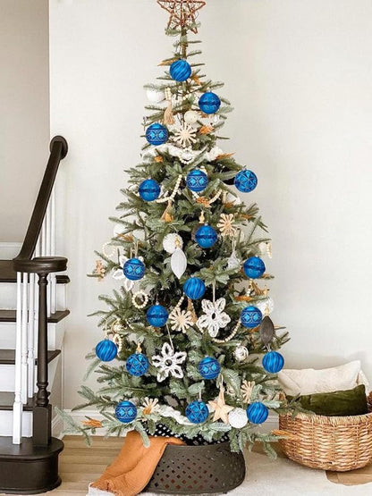 12pcs Blue Christmas Ornaments Balls 3.14 inch Glitter Hanging Christmas Tree Ornaments Set for Christmas Decorations Hand Painted Shatterproof Christmas Baubles for Xmas Holiday Party Decor