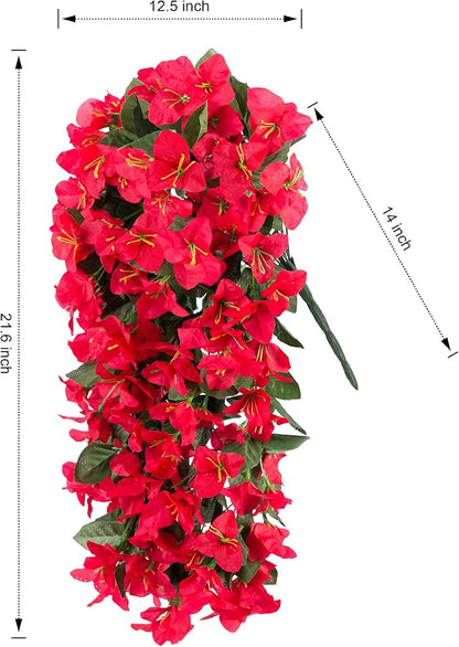 Artificial Faux Bougainvillea Flowers Plants for Outdoor Outside Summer Decoration, 2 PCS Fake Silk UV Resistant Look Real Long Trailing Vines for Front Door Porch Planter Urn Patio Balcony, Red