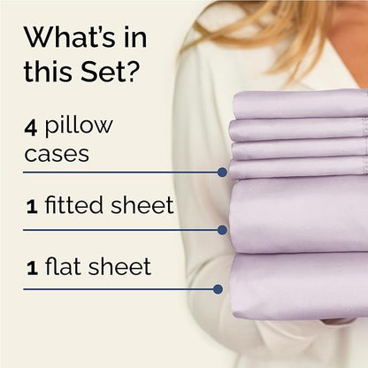 CGK Linens Full 6 Piece Sheet Set - Cooling Sheets for Hot Sleepers - Hotel Luxury Bedding Set with 8-16 Inch Deep Pockets - 1 Flat & 1 Fitted & 4 Pillowcases - Soft and Wrinkle Free - Light Lavender