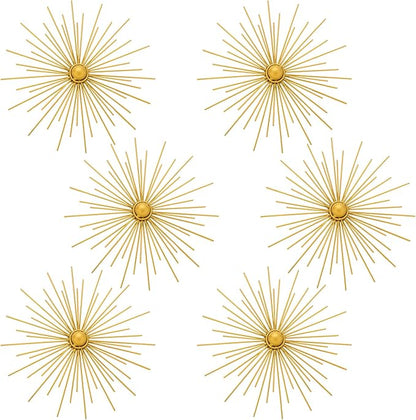 Barydat 6 Pcs Gold Sunburst Wall Decor Metal Bling Starbursts Wall Art for Living Room Mid Century Modern Decor Hanging Accents for Living Room Bedroom Entryway