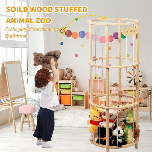 Stuffed Animal Zoo Storage Extra Large Wooden Stuffed Animal Holder Soft Toy Organizer Nursery Zoo Cage Plush Stuffed Toy Cage Kids Playroom Bedroom Decor Display Corner Roundness