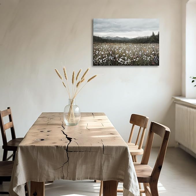 HGUAOA Vintage Framed Floral Landscape Wall Art for Living Room - Large Nature Artwork Above Bed Wall Decor - Farmhouse Mountain Pictures for Bedroom Wall Decor