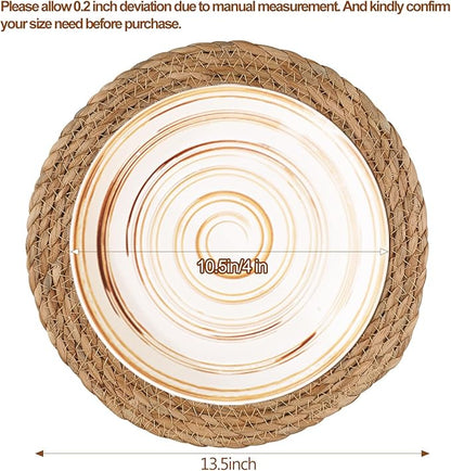 Round Woven Placemats 13.5 inch Set of 6 - Boho Rattan Placemat Natural Water Hyacinth Placemats, Farmhouse Weave Place Mats, Rustic Braided Wicker Table Mats for Dining Table,Home,Wedding