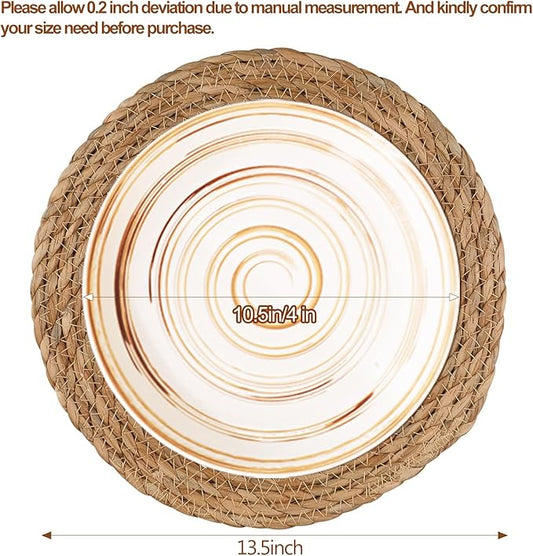 Round Woven Placemats 13.5 inch Set of 6 - Boho Rattan Placemat Natural Water Hyacinth Placemats, Farmhouse Weave Place Mats, Rustic Braided Wicker Table Mats for Dining Table,Home,Wedding