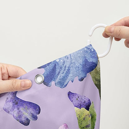 AILONEN Floral Shower Curtain, Pretty Purple Iris Pattern Shower Curtain Set for Girls Boys Teens Kids,Fantasy Vintage Flower Fabric Shower Curtains for Bathroom,72" W*96" H