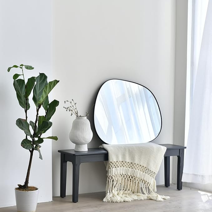 Asymmetrical Wall Mirror for Decor 21"*27", Modern Black Framed Wall Mirror for Living Room Bathroom Bedroom Entryway ELE-STOU-0065B