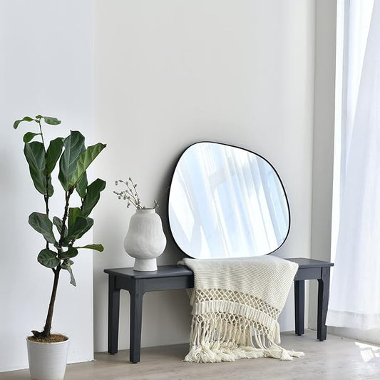 Asymmetrical Wall Mirror for Decor 27"*35", Modern Black Framed Wall Mirror for Living Room Bathroom Bedroom Entryway ELE-STOU-0063HEI