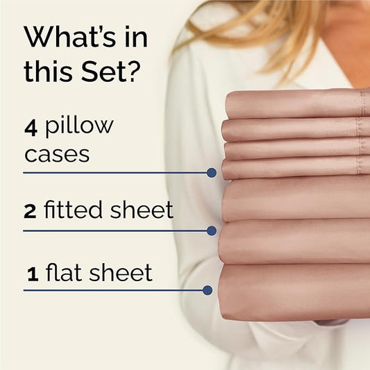 CGK Linens Split King 7 Piece Sheet Set - Cooling Sheets for Hot Sleepers - Hotel Luxury Bedding Set with 8-16 Inch Deep Pockets - 1 Flat & 2 Fitted & 4 Pillowcases - Soft & Wrinkle Free - Split King