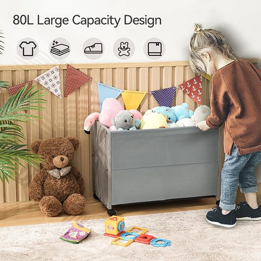 Toy Box, Toy Chest, Toy Box for Living Room, Kids Toys Storage Decorative, with Metal Frame, Grey, Patented Design