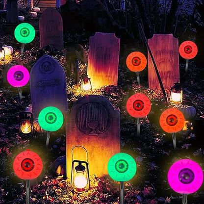 Halloween Eyeball Lights Outdoor,4PCS 3D Eyeball Pathway Lights with Stake,Waterproof Cute C7 Outdoor Light Up Eyes for Halloween Bushes Driveway Garden Yard Lawn Decor