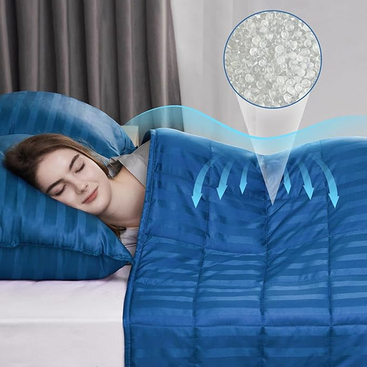 Weighted Blanket for Adult,25lbs Heavy Weighted Blanket 88"x104" Breathable Cooling Summer Blankets, Ultra Soft Cotton Comfort Throw Blanket with Glass Beads for All-Season (Blue)