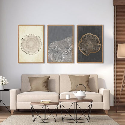 IARTTOP Framed Tree Ring Wall Art Set of 3 Modern Abstract Wood Stump Wall Decor for Living Room Bedroom1Office 16x24 Inch