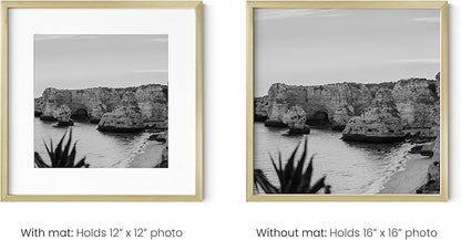 HAUS AND HUES 16x16 Gold Metal Picture Frames Matted to 12x12 - Features Premium Aluminum & Hanging Hardware, Shatterproof Plexiglass - Ideal for Home, Room, Office (16x16 in, Gold, Set of 3)