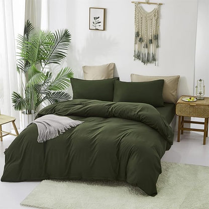 Cottonight Army Green 3 Pcs Comforter Set, Twin Bed Bedding Set with Microfiber Fill, Olive Green Quilt, Fashion Solid Color, Unisex, Minimalist, Summer Fall Winter All Seasons, Machine Wash